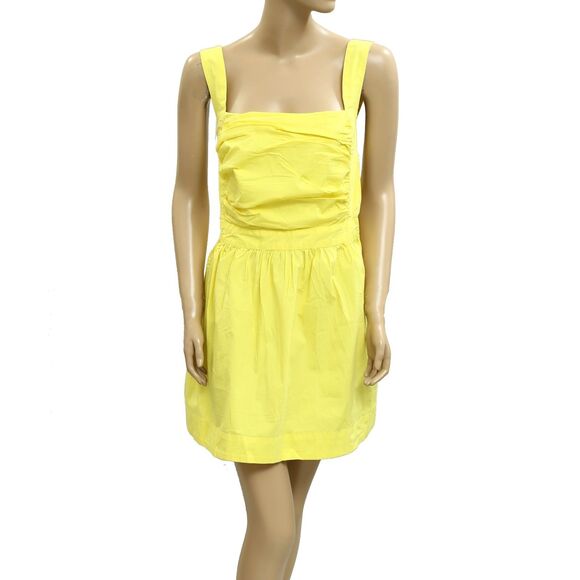 Free People Free-est Meet Me In Maui Mini Dress Ruched Cotton Yellow L 283049 - Picture 4 of 8